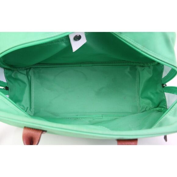 Longchamp GREEN CANVAS BROWN LEATHER ZIP AROUND TRAVEL CARRY ALL SHOULDER DUFFLE - Picture 8 of 15